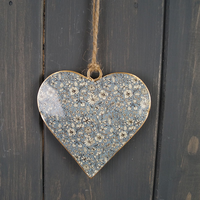 Blue Floral Metal Hanging Heart detail page